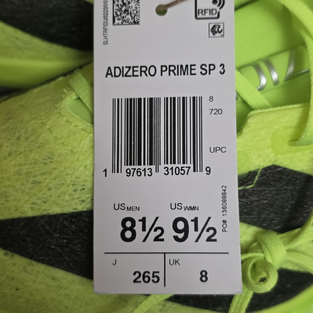 adidas Mens Sz 8.5 ADIZERO PRIME SP 3 STRUNG Track Spikes Lucid Lemon IH5800 NEW - Picture 4 of 12
